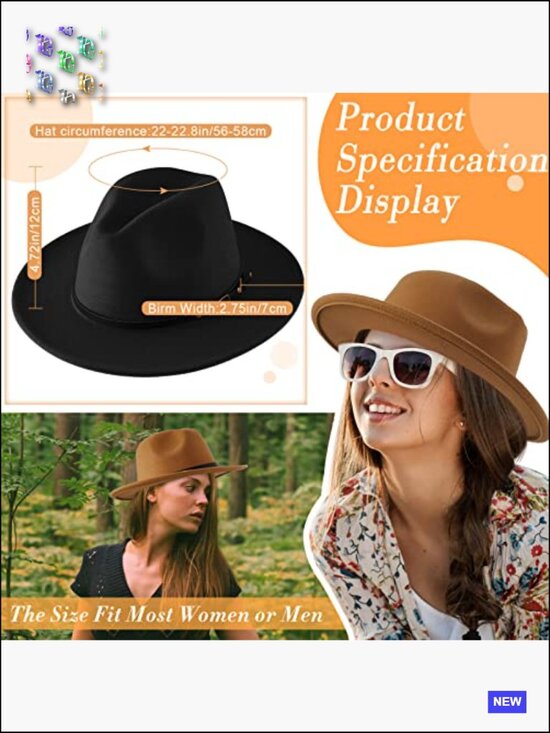 Felt Wide Brim Fedora Hat with Belt Buckle Vintage Boho  display picture 2